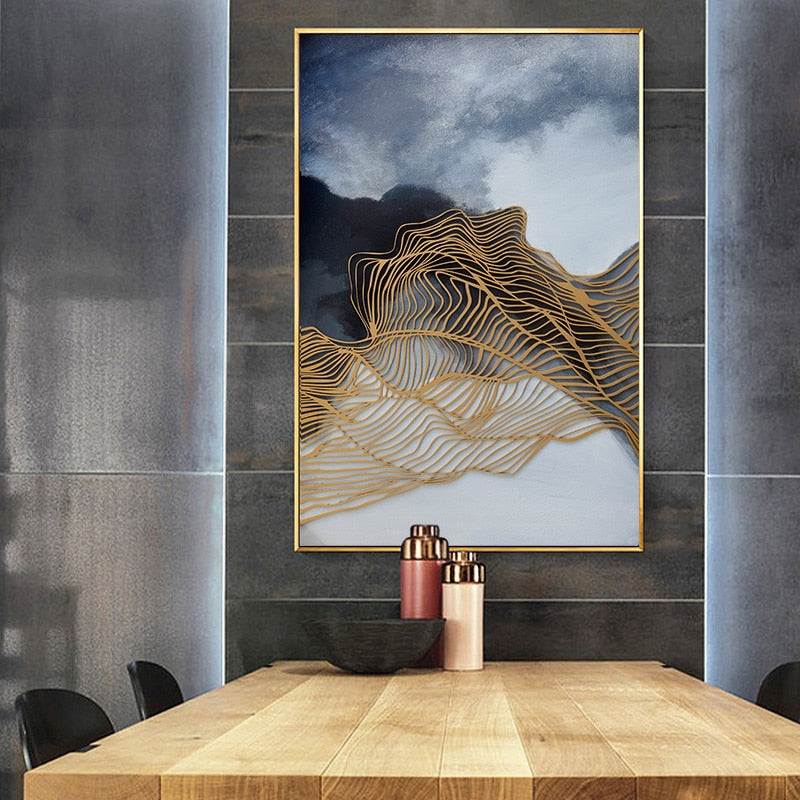 CORX Designs - Blue Smoke Abstract Gold Line Canvas Art - Review