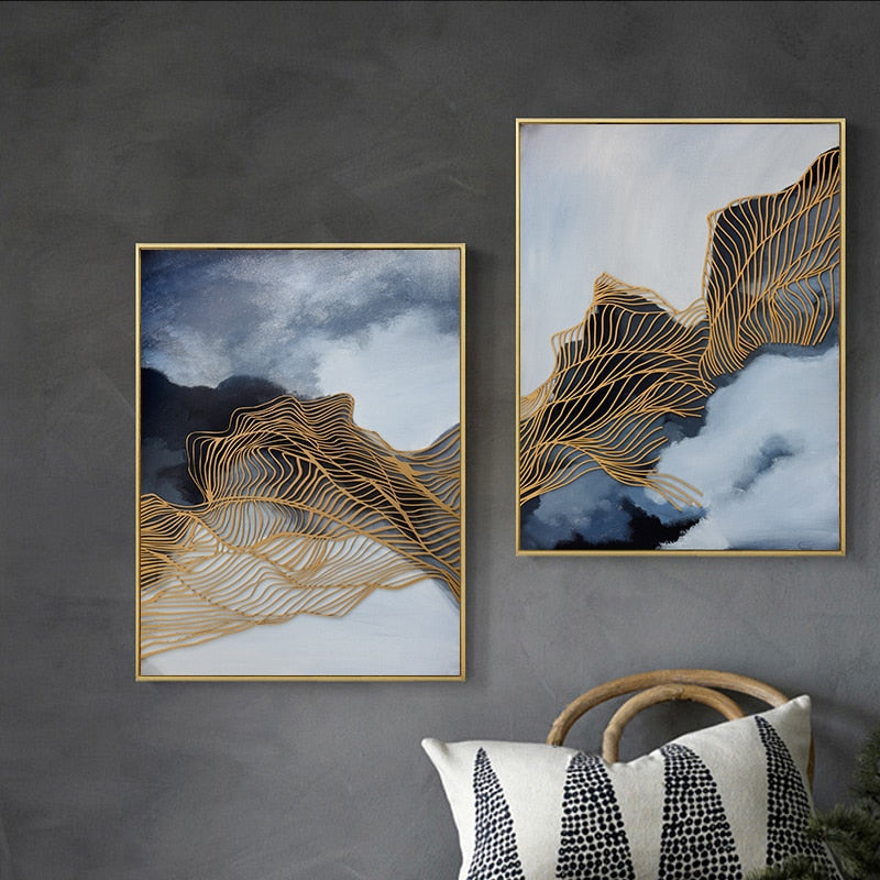 CORX Designs - Blue Smoke Abstract Gold Line Canvas Art - Review