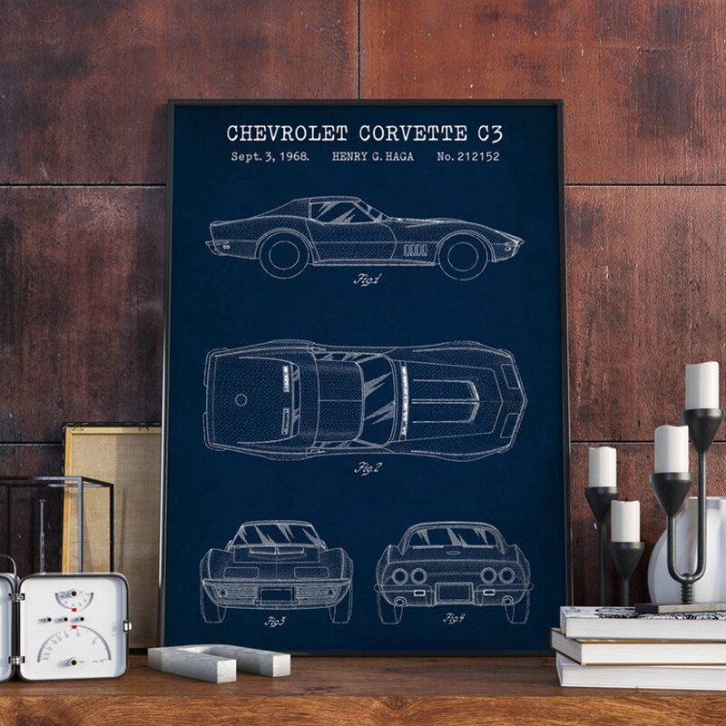 CORX Designs - Chevrolet Corvette C3 Blueprint Car Canvas Art - Review