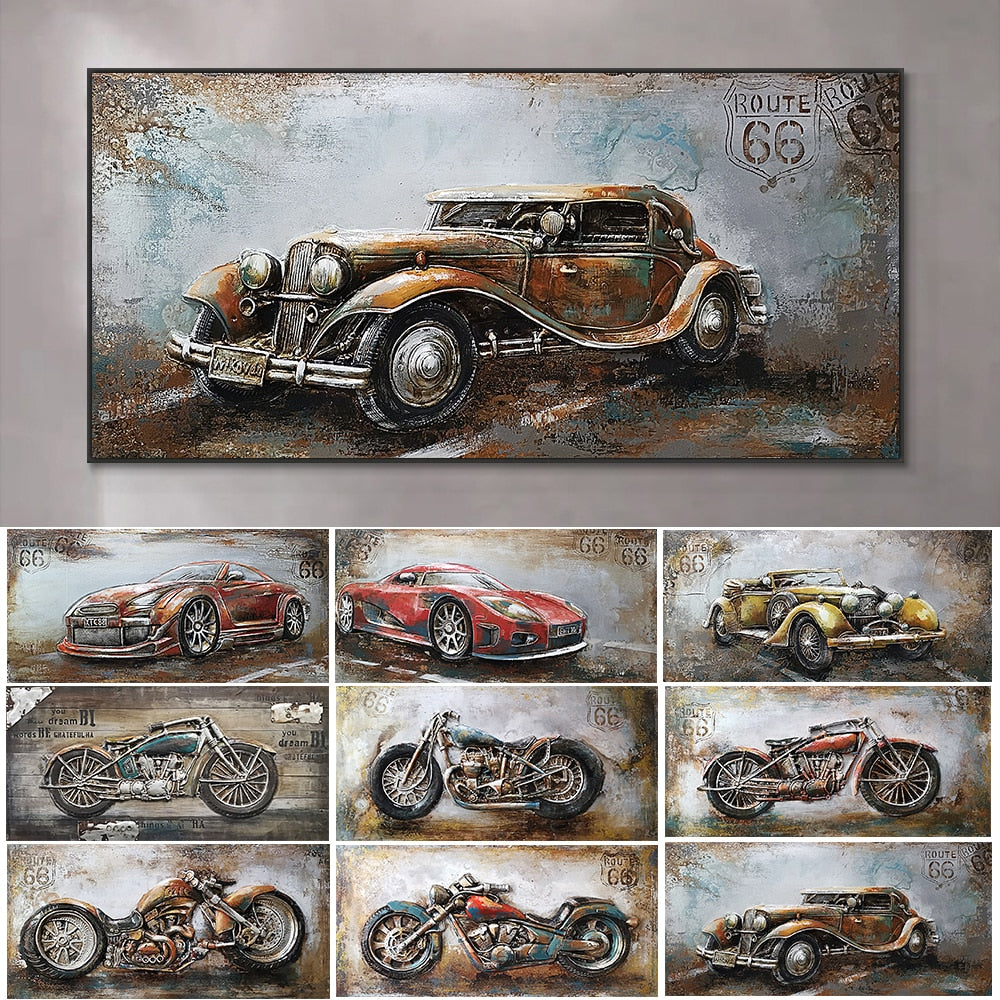 CORX Designs - Retro Vintage Motorcycle Car Oil Painting Wall Art Canvas - Review