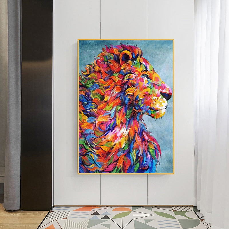 CORX Designs - Colorful Lion Abstract Acrylic Painting Canvas Art - Review