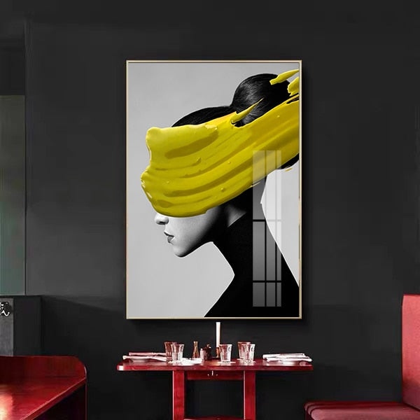 CORX Designs - Beauty Woman Black and White Lemon Yellow Gold Foil Canvas Art - Review
