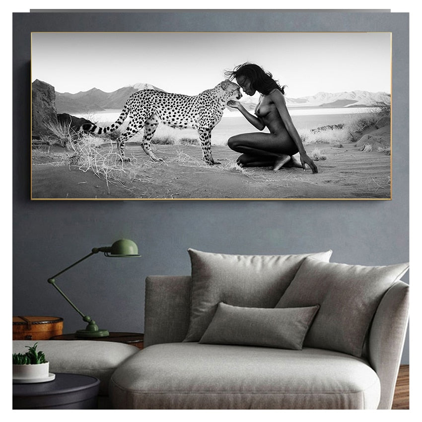 CORX Designs - Black and White Snow Leopard with Nude Woman Canvas Art - Review