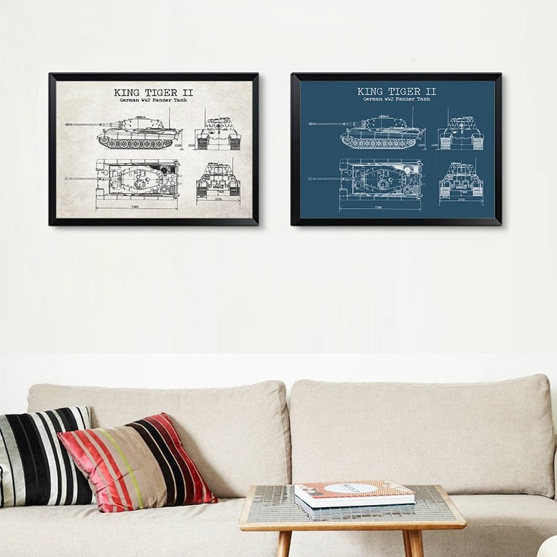CORX Designs - German King Tiger 2 WW II Panzer Tank Blueprint Canvas Art - Review