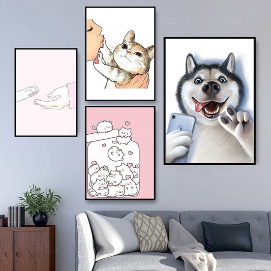CORX Designs - Cartoon Cute Cats and Dogs Canvas Art - Review