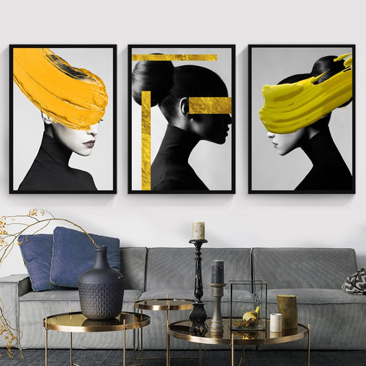 CORX Designs - Beauty Woman Black and White Lemon Yellow Gold Foil Canvas Art - Review