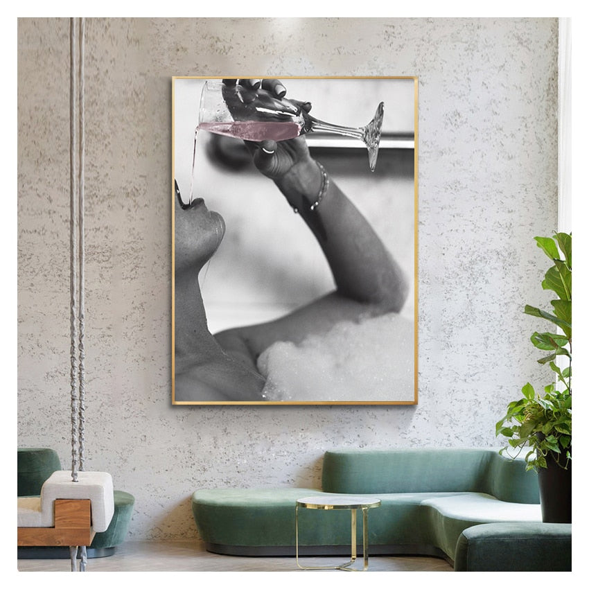 CORX Designs - Drinking Rose Champagne In Bubble Bath Canvas Art - Review