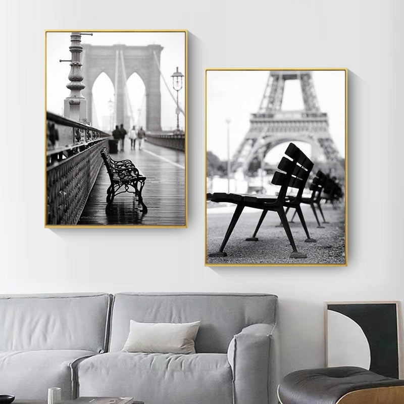 CORX Designs - Black and White Brooklyn Bridge London Bridge Eiffel Tower Canvas Art - Review