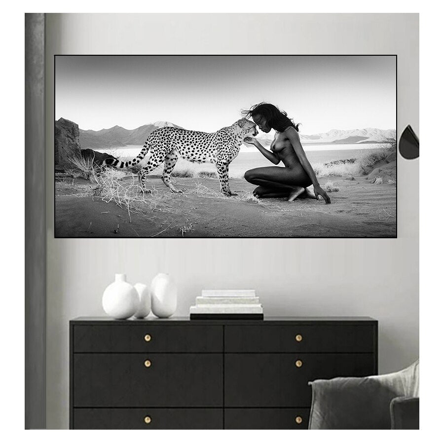 CORX Designs - Black and White Snow Leopard with Nude Woman Canvas Art - Review