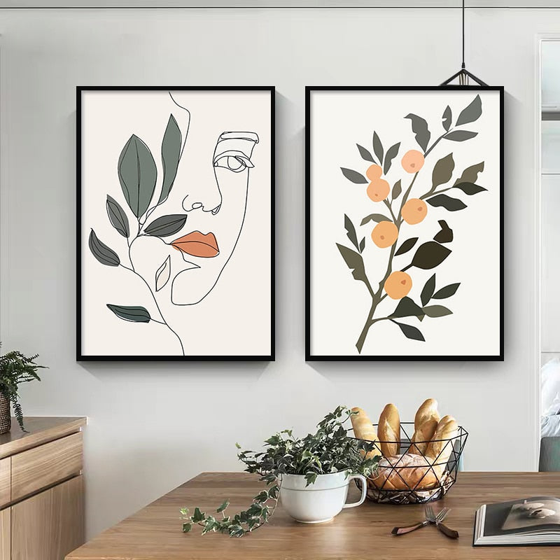 CORX Designs - Nordic Simple Line Drawing Woman Flower Canvas Art - Review