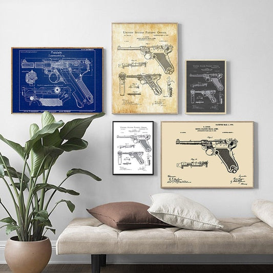CORX Designs - Gun Luger Pistol Patent Blueprint Canvas Art - Review