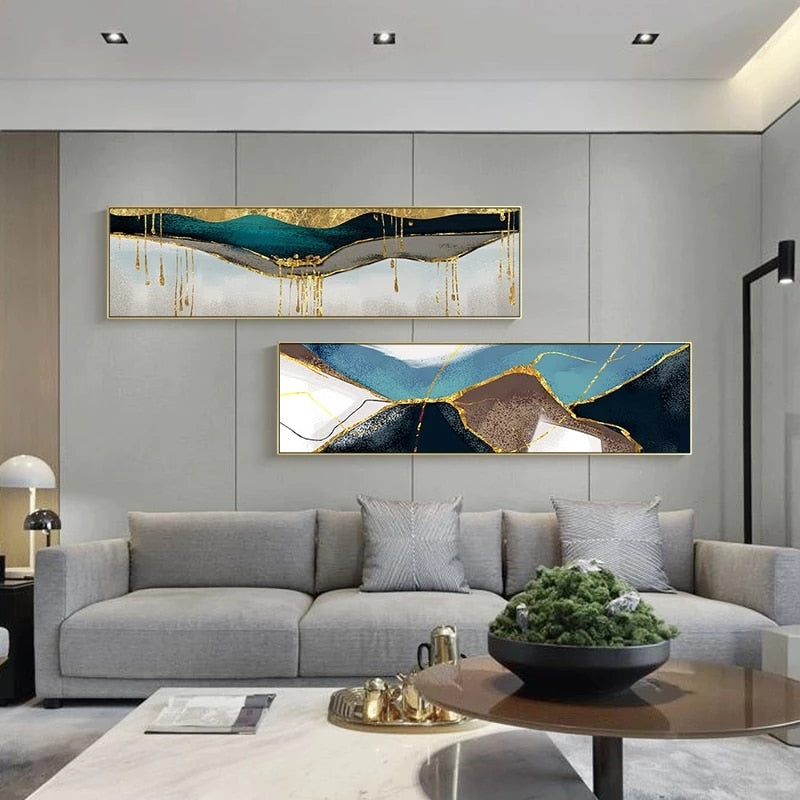 CORX Designs - Abstract Green Blue Marble Gray Gold Canvas Art - Review