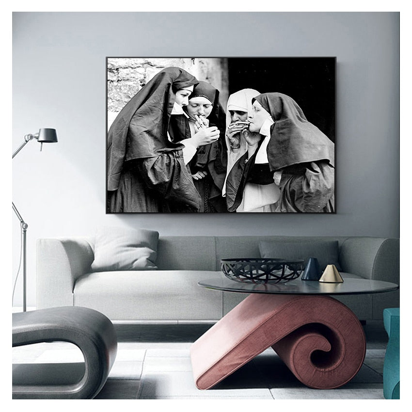 CORX Designs - Black and White Poster Smoking Nuns Canvas Art - Review
