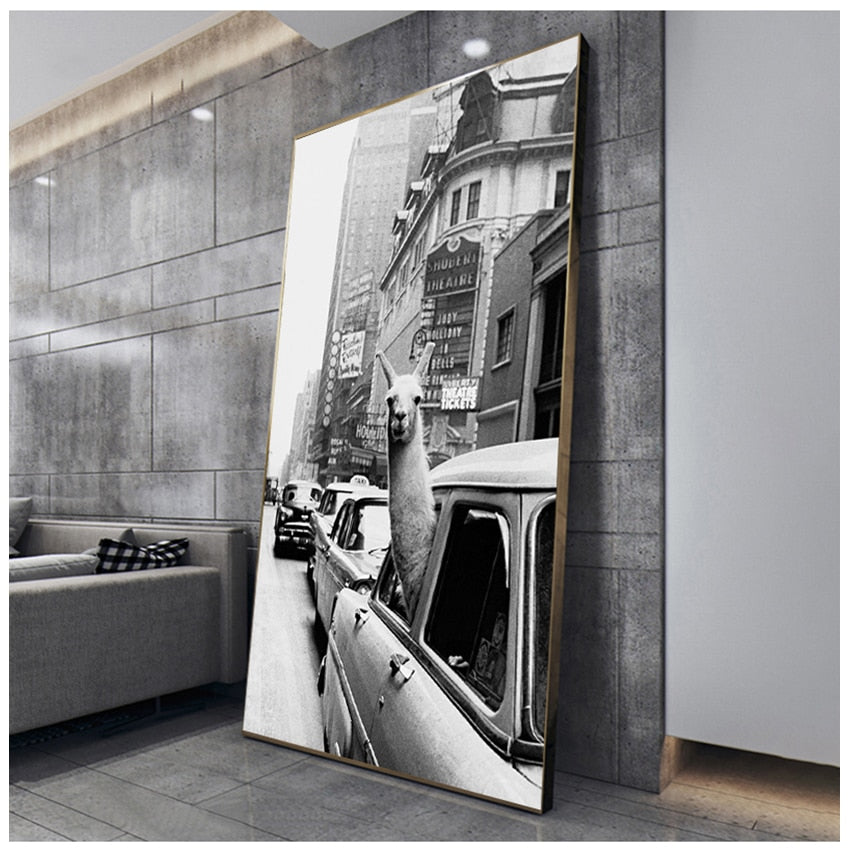 CORX Designs - Black and White Alpaca in the Car Canvas Art - Review
