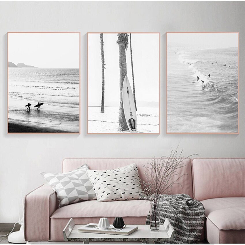 CORX Designs - Black and White Ocean Surfing Coastal Beach Canvas Art - Review