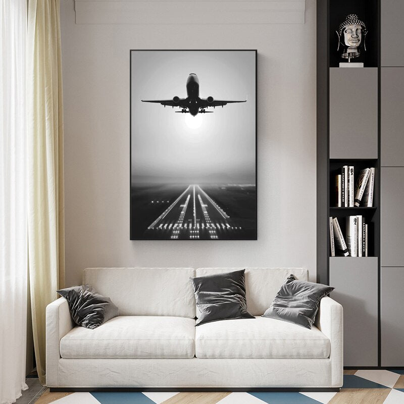 CORX Designs - Plane Take Off Black and White Canvas Art - Review