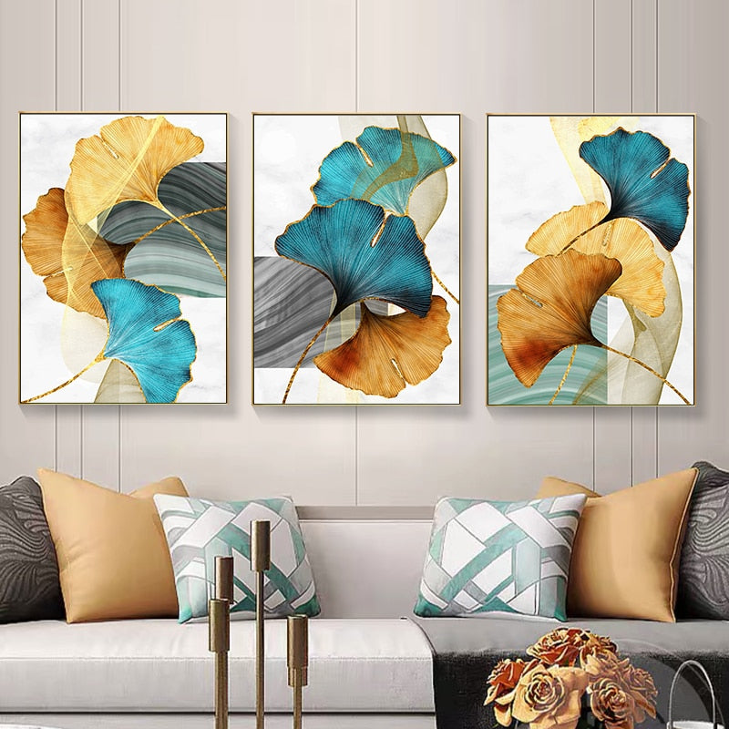 CORX Designs - Blue Yellow Gold Leaf Abstract Canvas Art - Review