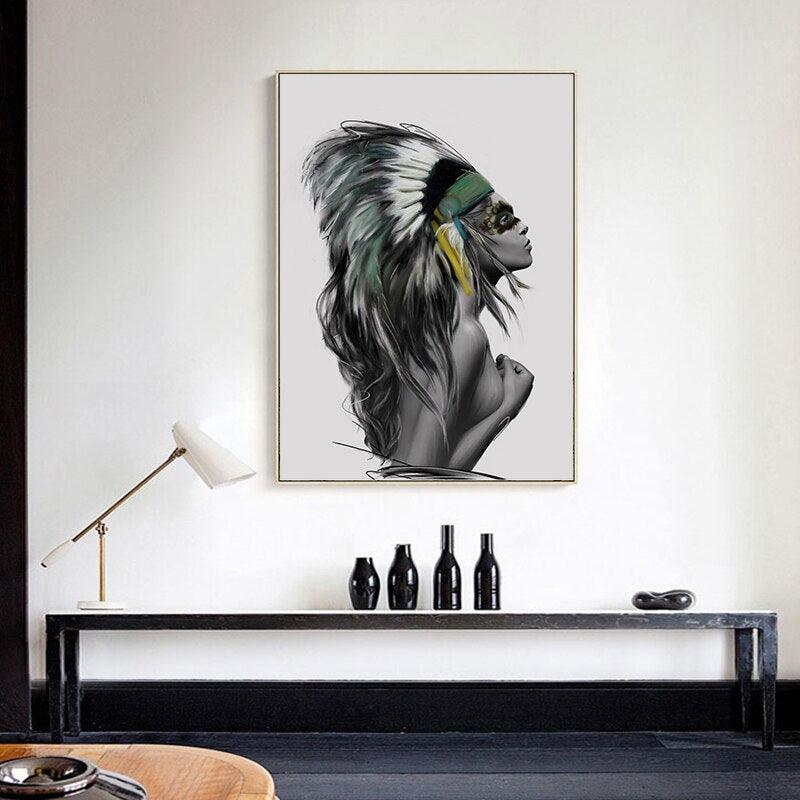 CORX Designs - Black and White Native American Indian Woman Canvas Art - Review
