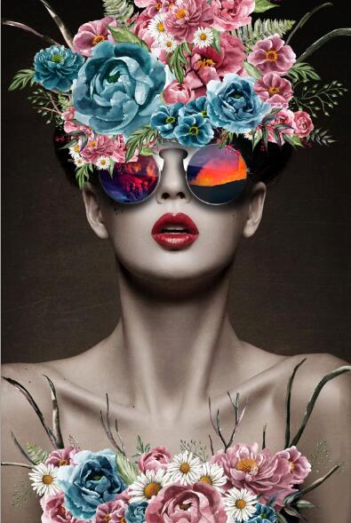 CORX Designs - Modern Girl With Glasses Flowers Wall Art Canvas - Review