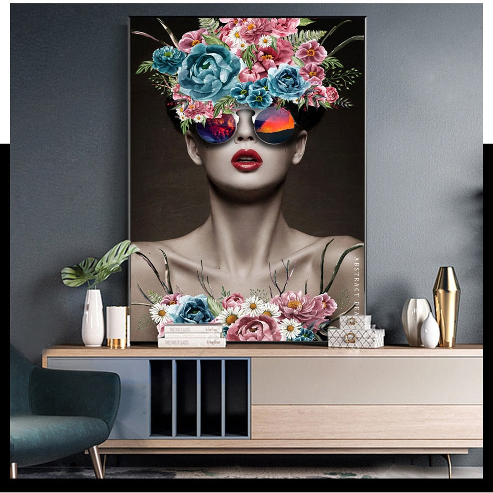CORX Designs - Modern Girl With Glasses Flowers Wall Art Canvas - Review