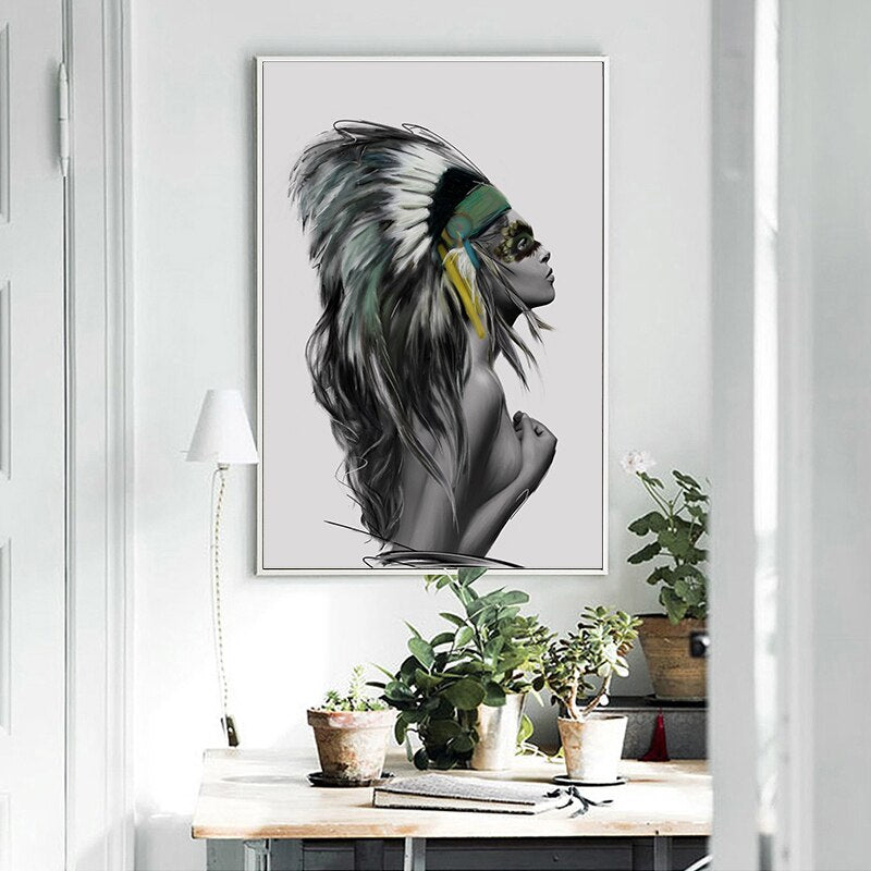 CORX Designs - Black and White Native American Indian Woman Canvas Art - Review