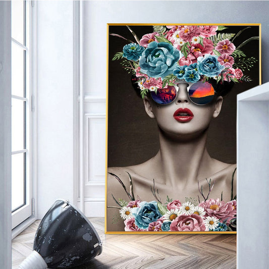 CORX Designs - Modern Girl With Glasses Flowers Wall Art Canvas - Review