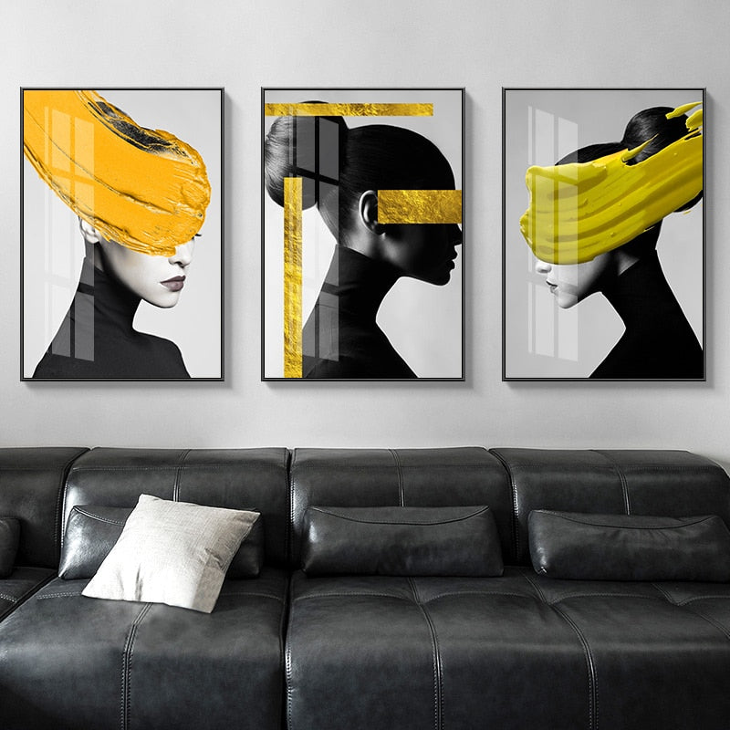 CORX Designs - Beauty Woman Black and White Lemon Yellow Gold Foil Canvas Art - Review