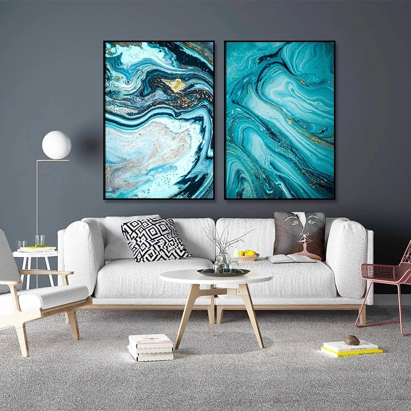 CORX Designs - Nordic Blue Marble Gold Foil Canvas Art - Review