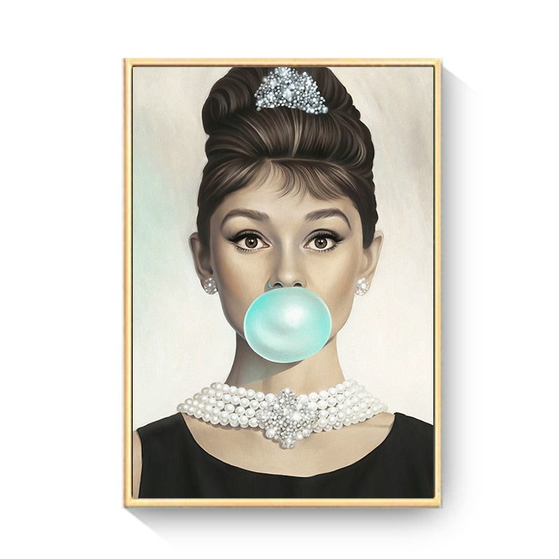 CORX Designs - Audrey Hepburn Girl Pink Bubble Gum Stars Canvas Art - Review