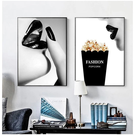 CORX Designs - Black and White Sexy Lips Popcorn Canvas Art - Review
