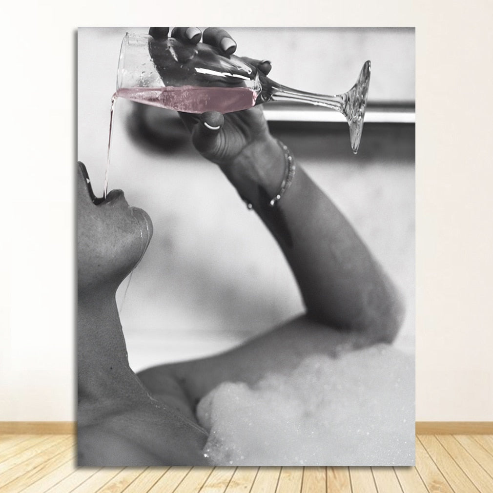CORX Designs - Drinking Rose Champagne In Bubble Bath Canvas Art - Review