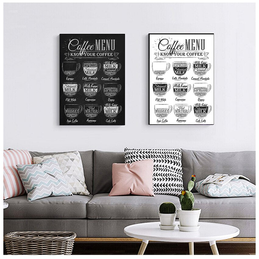 CORX Designs - Black and White Coffee Shop Menu Wall Art Kitchen Canvas - Review