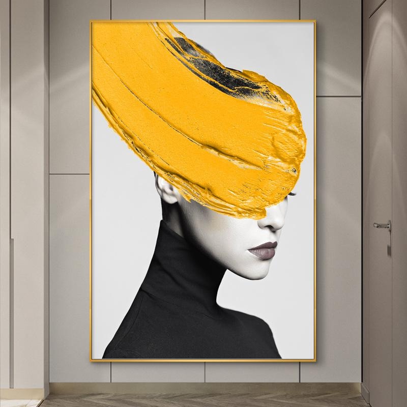 CORX Designs - Beauty Woman Black and White Lemon Yellow Gold Foil Canvas Art - Review