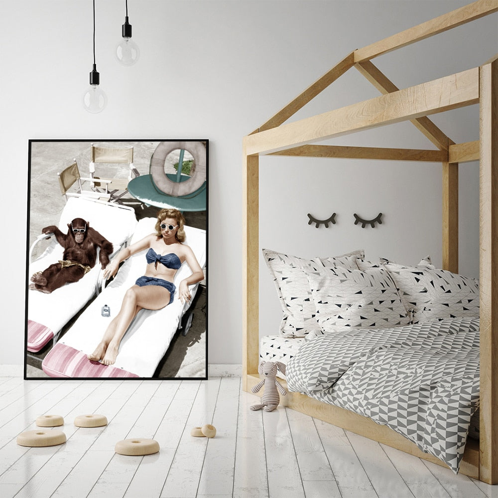 CORX Designs - Sexy Woman And Monkey Sunbathing Canvas Art - Review