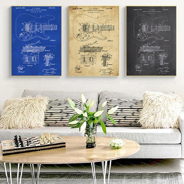 CORX Designs - Electric Guitar Fender Tremolo Blueprint Canvas Art - Review