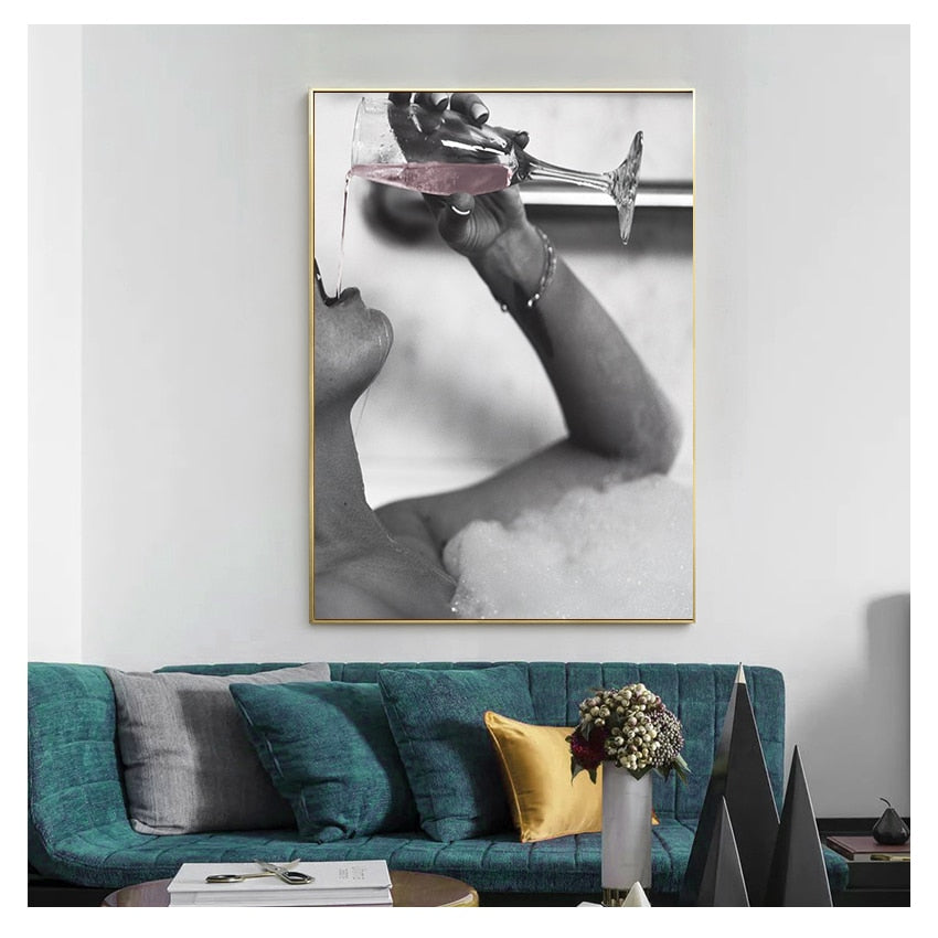 CORX Designs - Drinking Rose Champagne In Bubble Bath Canvas Art - Review