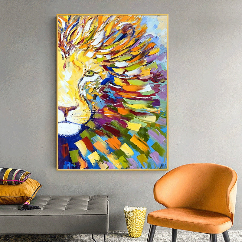 CORX Designs - Colorful Lion Abstract Acrylic Painting Canvas Art - Review