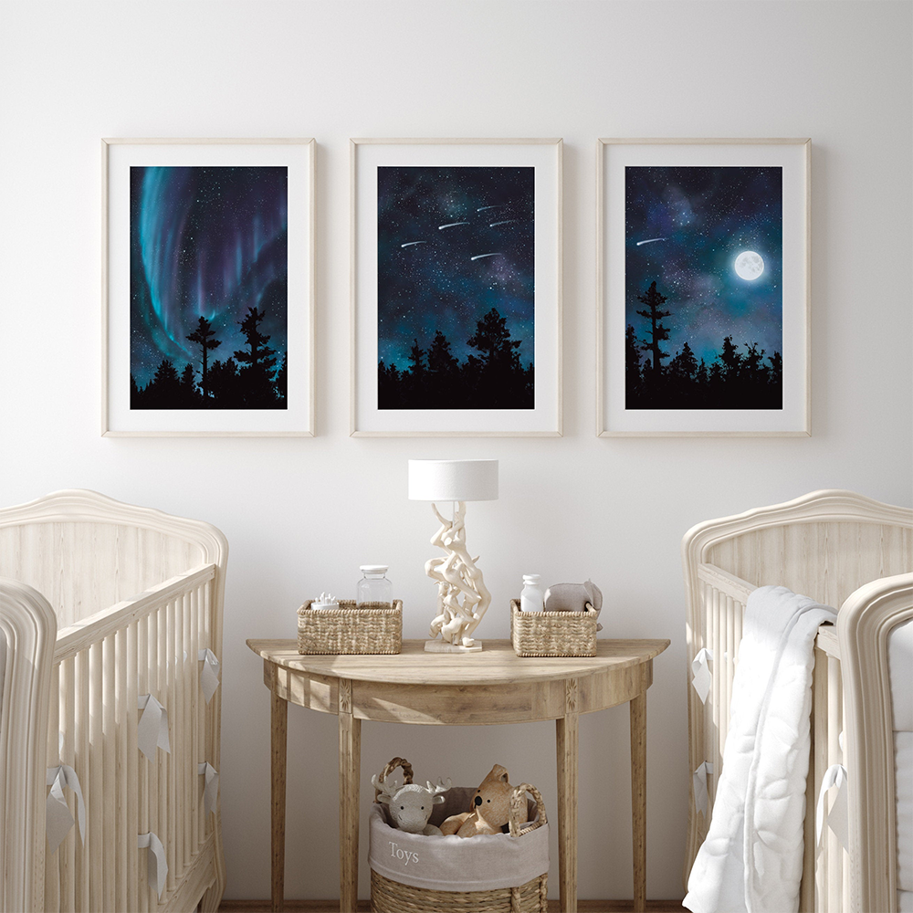 CORX Designs - Aurora Borealis Shooting Stars Sky Moon Canvas Art - Review