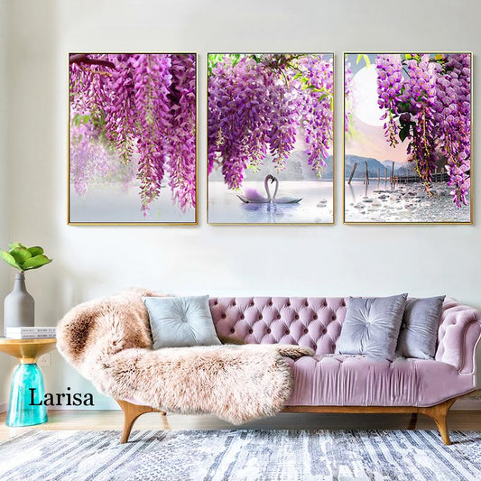 CORX Designs - Purple Flower Tree Swan Lake Landscape Canvas Art - Review
