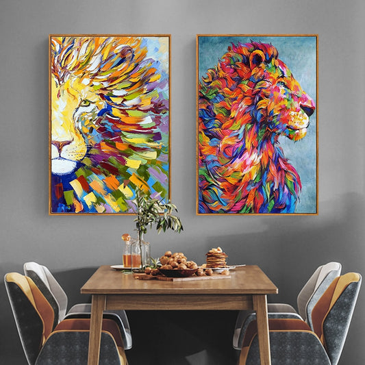 CORX Designs - Colorful Lion Abstract Acrylic Painting Canvas Art - Review