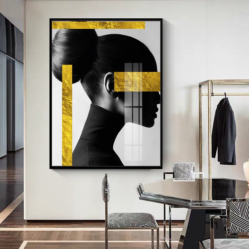 CORX Designs - Beauty Woman Black and White Lemon Yellow Gold Foil Canvas Art - Review