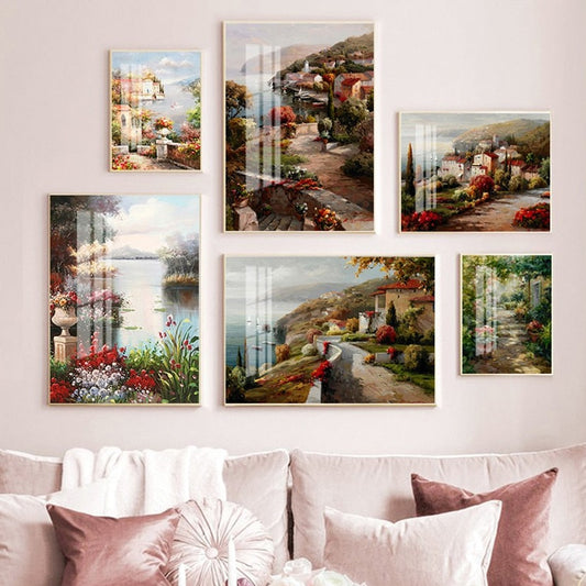 CORX Designs - Mediterranean Sea Garden Landscape Oil Painting Canvas Art - Review