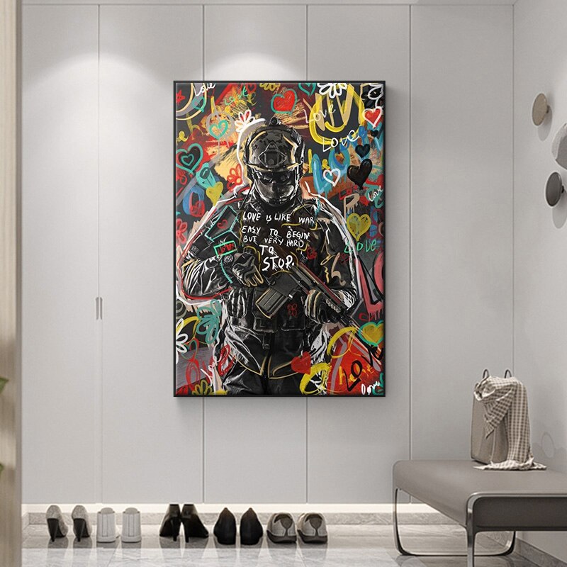 CORX Designs - A Soldier with A Gun Love Graffiti Canvas Art - Review