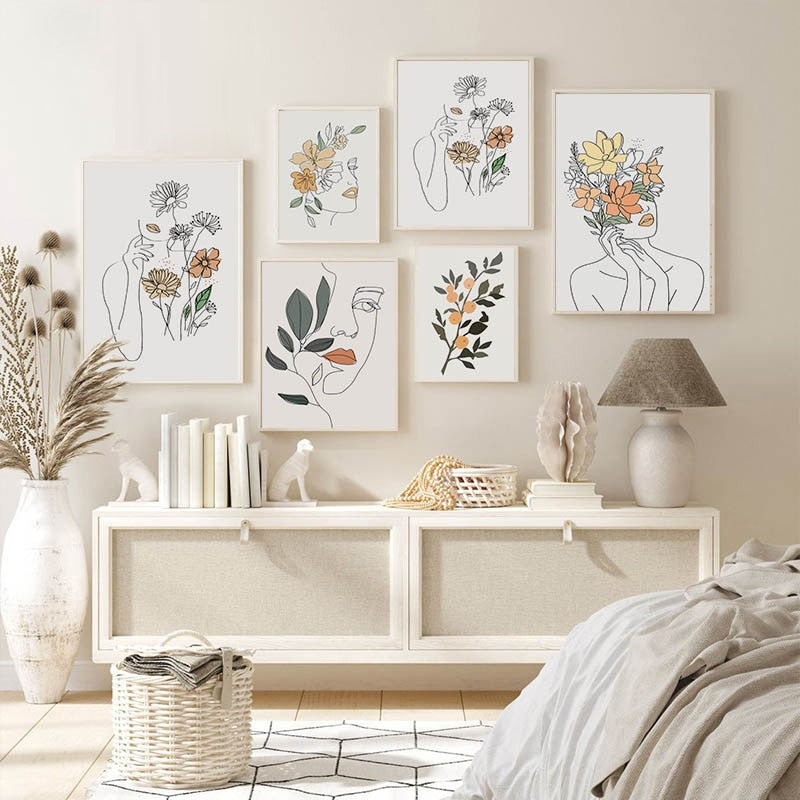 CORX Designs - Nordic Simple Line Drawing Woman Flower Canvas Art - Review