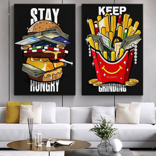 CORX Designs - Stay Hungry And Keep Grinding Burger and Fries Motivational Canvas Art - Review