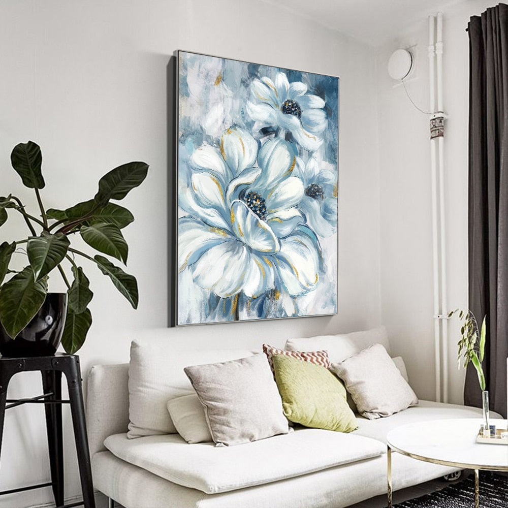 CORX Designs - Light Blue Flower Oil Painting Canvas Art - Review