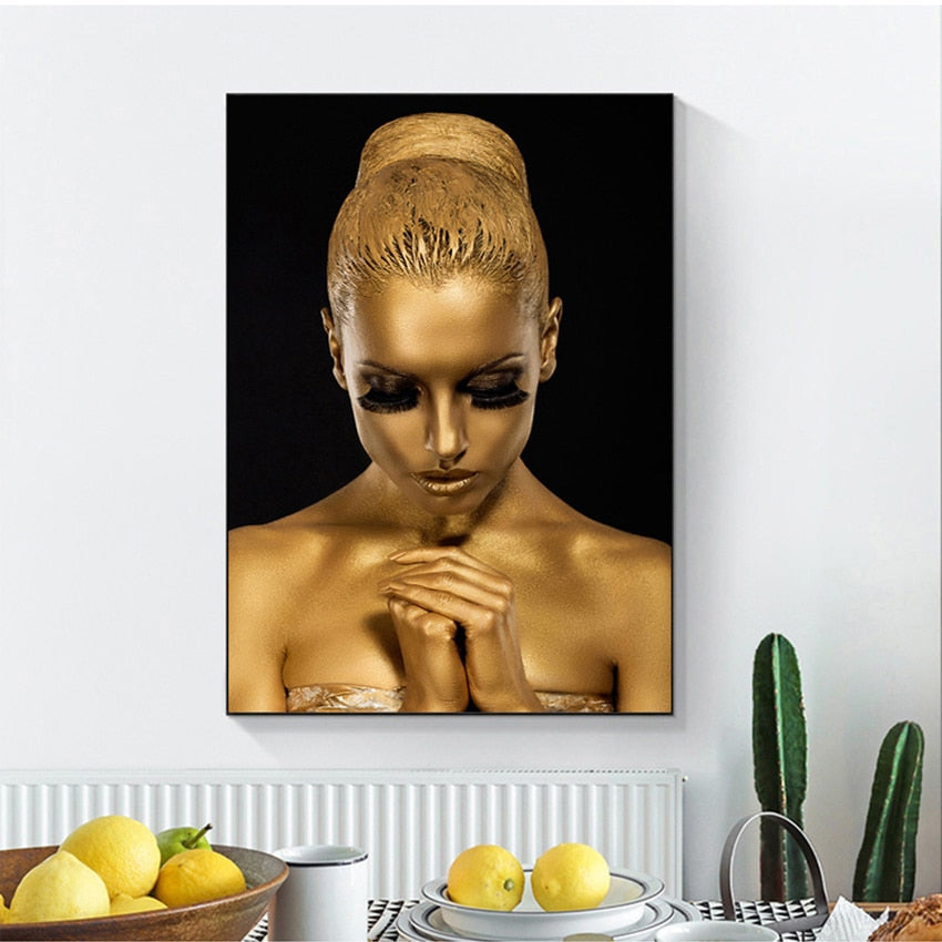 CORX Designs - Black Gold African Art Woman Oil Painting Canvas Art - Review