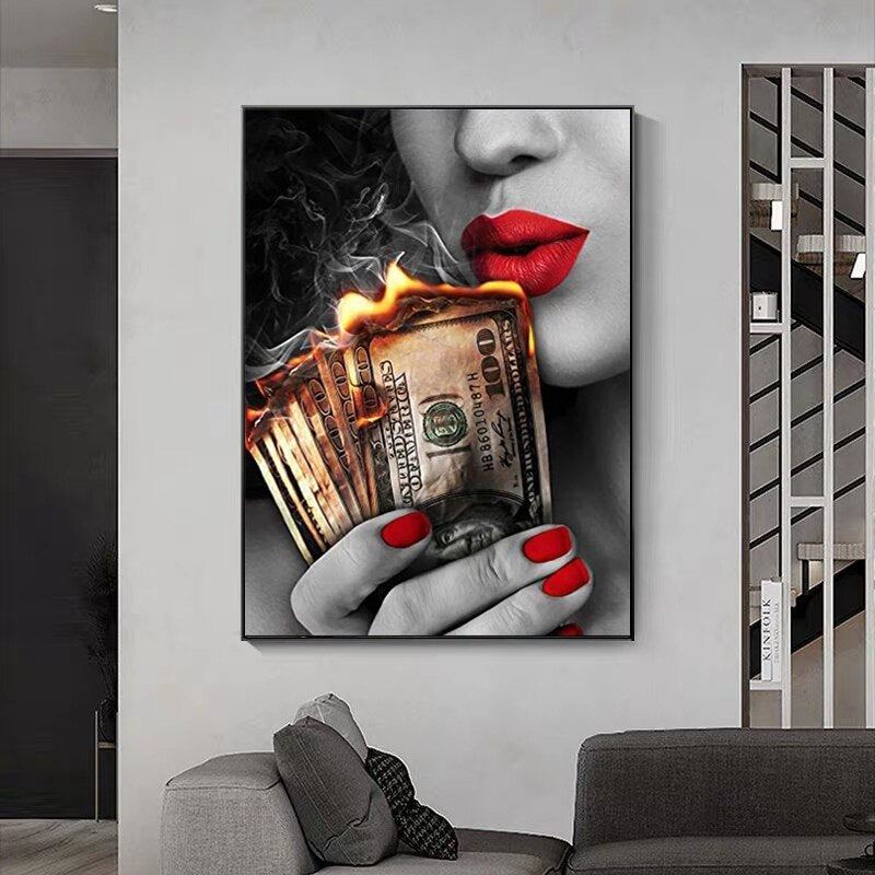 CORX Designs - Sexy Red Lips Burning Dollars Canvas Art - Review