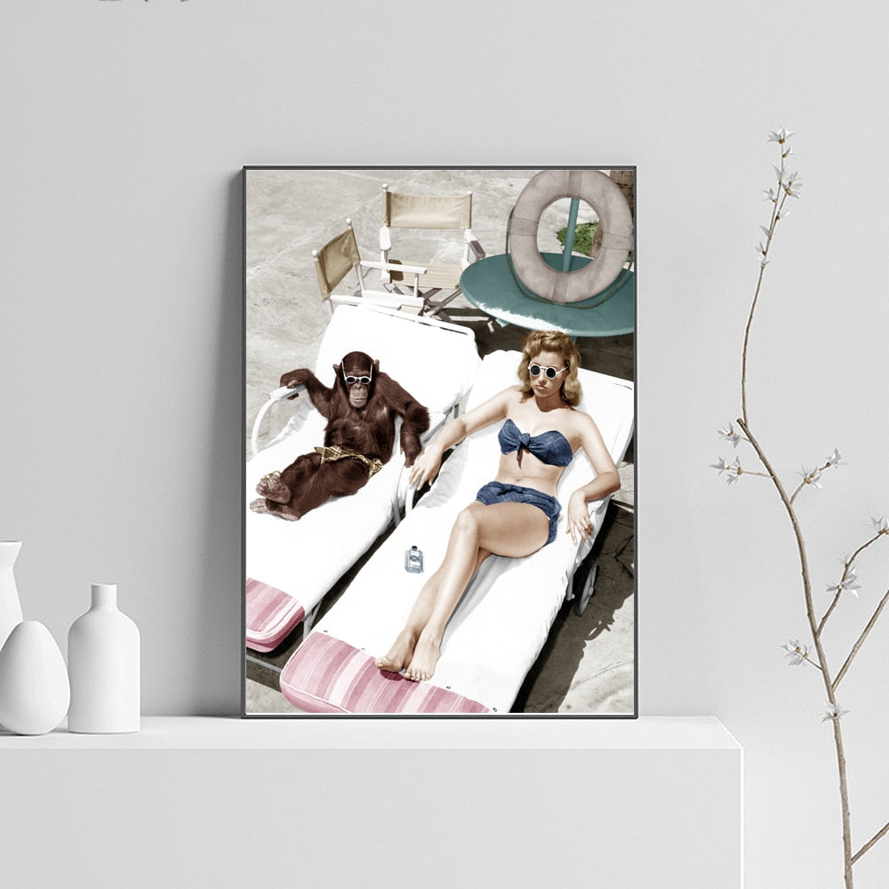 CORX Designs - Sexy Woman And Monkey Sunbathing Canvas Art - Review