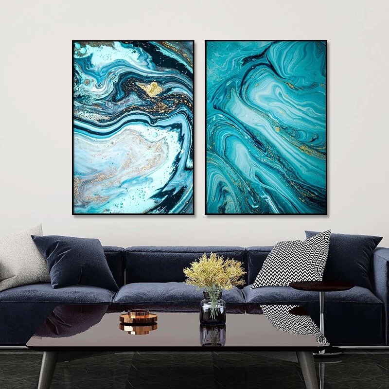 CORX Designs - Nordic Blue Marble Gold Foil Canvas Art - Review